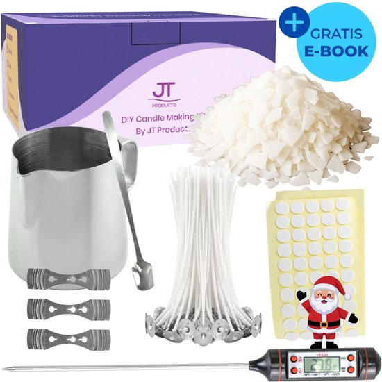 JT Products Kaarsen Maken Set - 240 Gram Soja Was - E-book - Starterspakket - Kaarsen Maken Voor Volwassenen - Candle Making Kit - Zelf Kaarsen Maken - DIY - Creatief - Soja Wax - Kerstkado - Kerstcadeau Voor Haar - Kerst Cadeau Dames