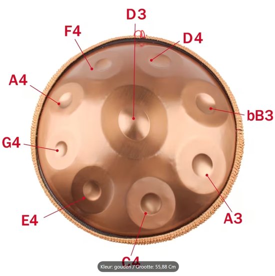 Professionele Handpan 22 Inch (55,88 cm) - Gouden Handpan Drum met Draagtas, Standaard, Mallet, Onderhoudsolie & Doek - Meditatie, Yoga, Sound Healing en Muziek van Merkloos — afbeelding 4
