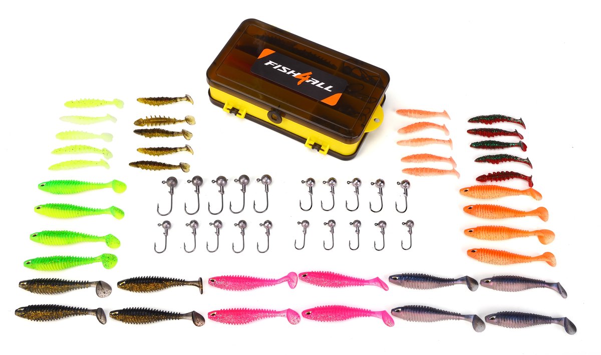 Fish4all Ribbed Softbait & Jighead Box (60pcs) - Shad
