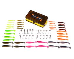 Fish4all Ribbed Softbait & Jighead Box (60pcs) - Shad