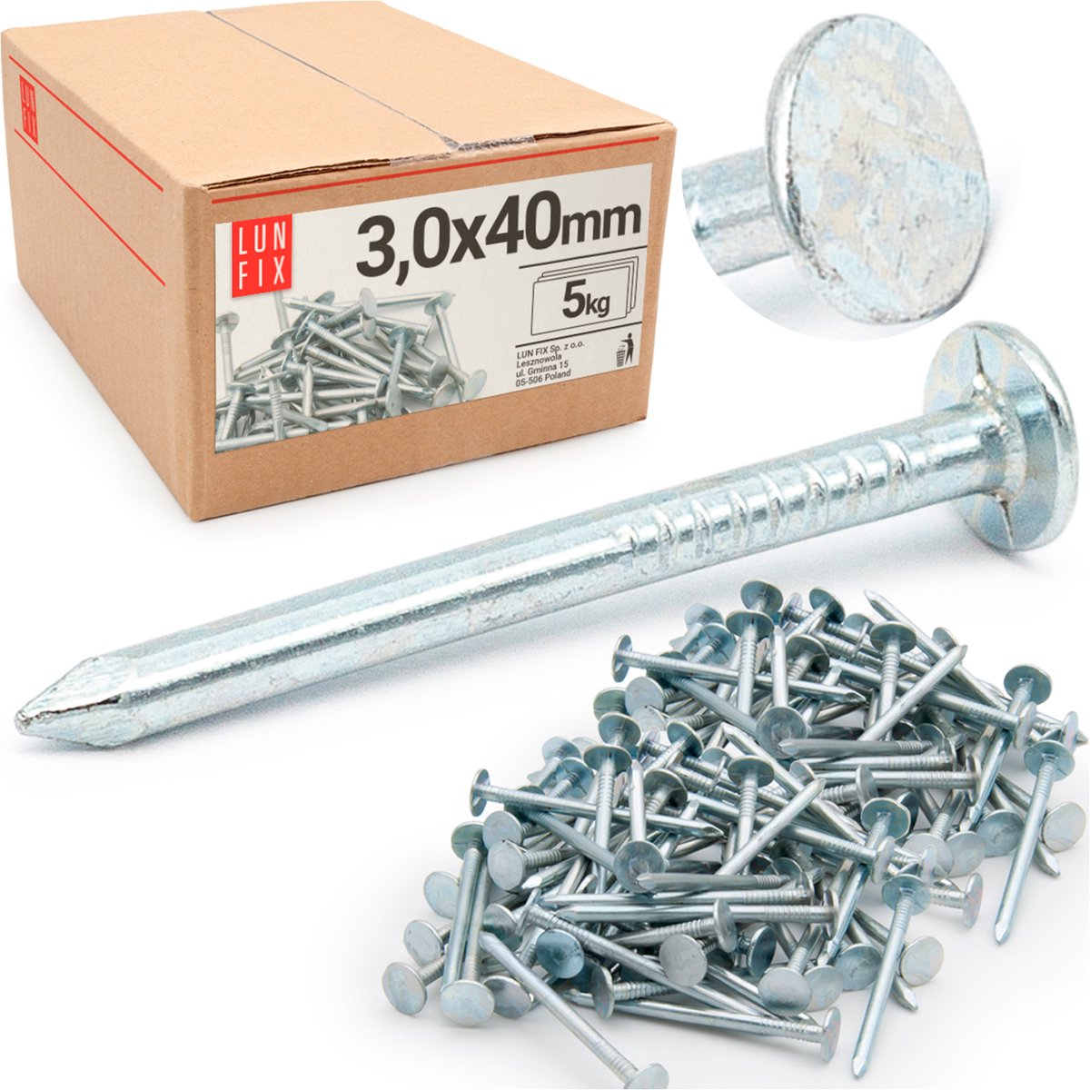 LUN FIX - Stahlnägel 3 x 40 mm - 5kg (ca. 2100 stk.) - Onverzinkte bouwnagels - Nagels voor timmerwerk