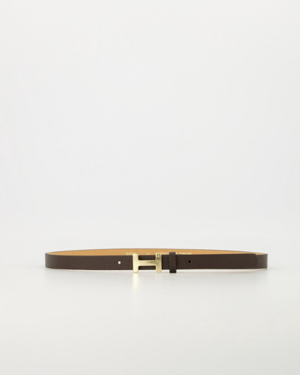 Hera Small - Classic Grain - Leren Damesriem met Goudkleurige Gesp - Donkerbruin - T1106 - Maat 105