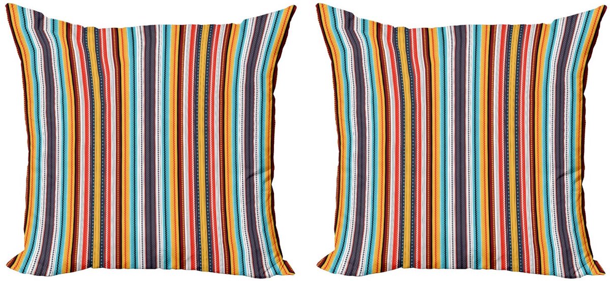 ABAKUHAUS Kussenhoes Set – 2x 40x40 cm – Dubbelzijdig bedrukt – Multicolor Strepen Lila