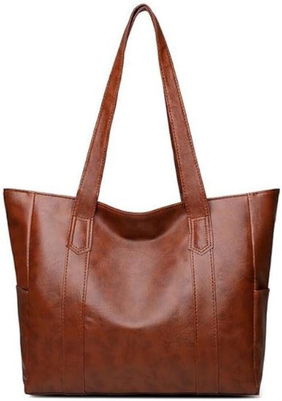 Sac à main pour femmes - Sac à main en cuir PU - Poche zippée - Poche intérieure - Imperméable - Convient pour l'université, le travail, les voyages et l'usage quotidien - Sac à bandoulière de grande capacité - Sac pour ordinateur portable - Marron