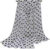 Witte dames sjaal met zwarte stippen half transparant chiffon - 50 x 160 cm