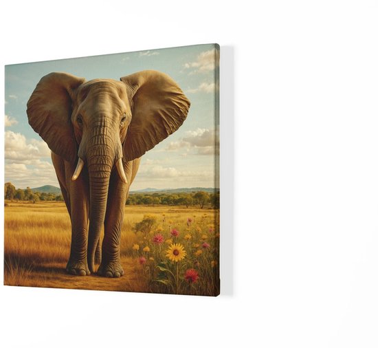 Vierkant Canvas Schilderij Dieren - Olifant in de Savanne - 40x40 cm