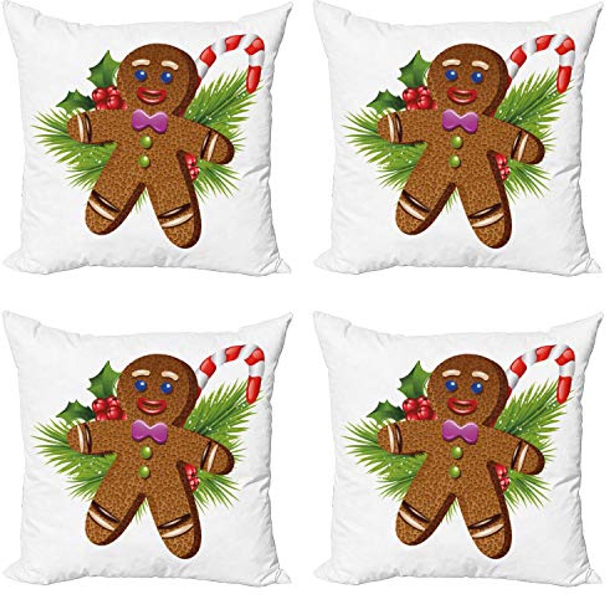ABAKUHAUS Peperkoekmannetje – Decoratiekussen 4-delige set – 40x40 cm – Dubbelzijdig