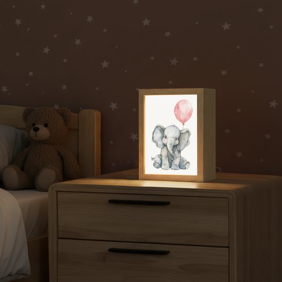 Nachtlampje 15x20 cm - Kinder lamp - Olifant - Baby dier - Roze ballon - Tafellamp kinderkamer - Slaapkamer lamp - Bedlamp kinderen - Kinderlampje stopcontact - Wandlamp babykamer - Nachtlampjes van Merkloos — afbeelding 2