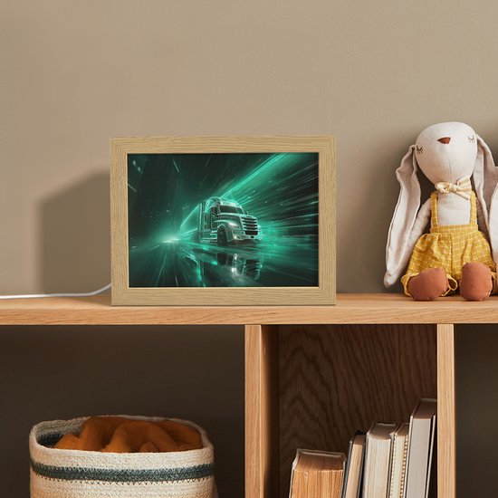 Nachtlampje 20x15 cm - Kinder lamp - Vrachtwagen - Snelheid - Groen - Neon - Tafellamp kinderkamer - Slaapkamer lamp - Bedlamp kinderen - Kinderlampje stopcontact - Wandlamp babykamer - Nachtlampjes van Merkloos — afbeelding 3