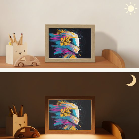 Nachtlampje 20x15 cm - Kinder lamp - Racehelm - Abstract - Verf - Kleurrijk - Tafellamp kinderkamer - Slaapkamer lamp - Bedlamp kinderen - Kinderlampje stopcontact - Wandlamp babykamer - Nachtlampjes van Merkloos — afbeelding 4