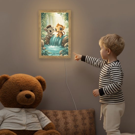 Nachtlampje 20x30 cm - Kinder lamp - Zebra - Aap - Cartoon - Waterval - Tafellamp kinderkamer - Slaapkamer lamp - Bedlamp kinderen - Kinderlampje stopcontact - Wandlamp babykamer - Nachtlampjes van Merkloos — afbeelding 5