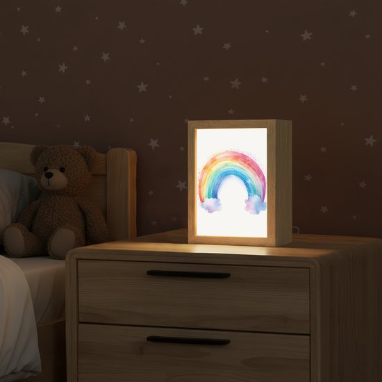 Nachtlampje 15x20 cm - Kinder lamp - Regenboog - Kinderen - Meisje - Tafellamp kinderkamer - Slaapkamer lamp - Bedlamp kinderen - Kinderlampje stopcontact - Wandlamp babykamer - Nachtlampjes van Merkloos — afbeelding 2