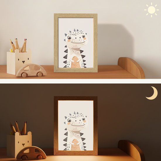 Nachtlampje 15x20 cm - Kinder lamp - Dinosaurus - Pastel kleuren - Tafellamp kinderkamer - Slaapkamer lamp - Bedlamp kinderen - Kinderlampje stopcontact - Wandlamp babykamer - Nachtlampjes van Merkloos — afbeelding 4