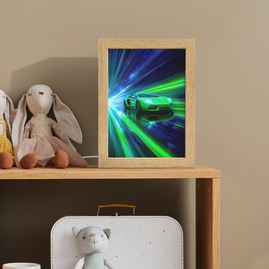Nachtlampje 15x20 cm - Kinder lampje - Snelheid - Licht - Sportwagen - Groen - Tafellamp kinderkamer - Slaapkamer lamp - Bedlamp kinderen - Kinderlampje stopcontact - Wandlamp babykamer - Nachtlampjes van OnlyWow — afbeelding 3
