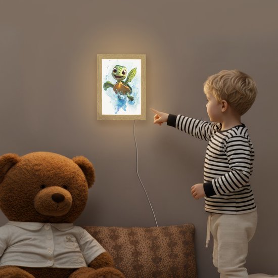 Nachtlampje 15x20 cm - Kinder lampje - Schildpad - Cartoon - Water - Groen - Tafellamp kinderkamer - Slaapkamer lamp - Bedlamp kinderen - Kinderlampje stopcontact - Wandlamp babykamer - Nachtlampjes van Merkloos — afbeelding 5