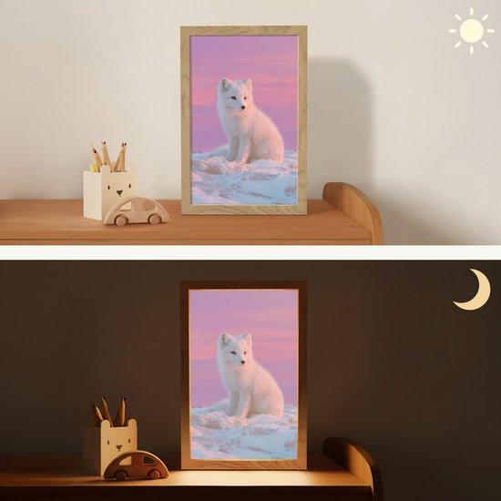Nachtlampje 20x30 cm - Kinder lamp - Poolvos - Sneeuw - Roze - Tafellamp kinderkamer - Slaapkamer lamp - Bedlamp kinderen - Kinderlampje stopcontact - Wandlamp babykamer - Nachtlampjes van Merkloos — afbeelding 4