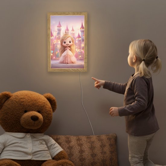 Nachtlampje 20x30 cm - Kinder lamp - Prinses - Roze - Kasteel - Tafellamp kinderkamer - Slaapkamer lamp - Bedlamp kinderen - Kinderlampje stopcontact - Wandlamp babykamer - Nachtlampjes van Merkloos — afbeelding 5