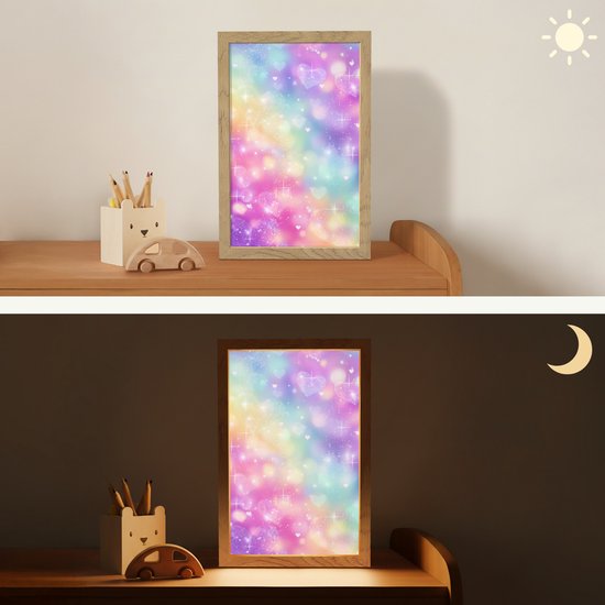 Nachtlampje 20x30 cm - Kinder lamp - Licht - Regenboog - Hartjes - Tafellamp kinderkamer - Slaapkamer lamp - Bedlamp kinderen - Kinderlampje stopcontact - Wandlamp babykamer - Nachtlampjes van Merkloos — afbeelding 4