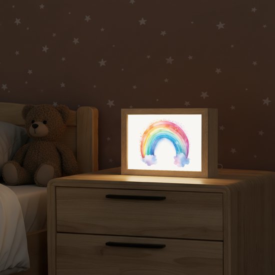 Nachtlampje 20x15 cm - Kinder lamp - Regenboog - Kinderen - Meisje - Tafellamp kinderkamer - Slaapkamer lamp - Bedlamp kinderen - Kinderlampje stopcontact - Wandlamp babykamer - Nachtlampjes van Decopatent — afbeelding 2