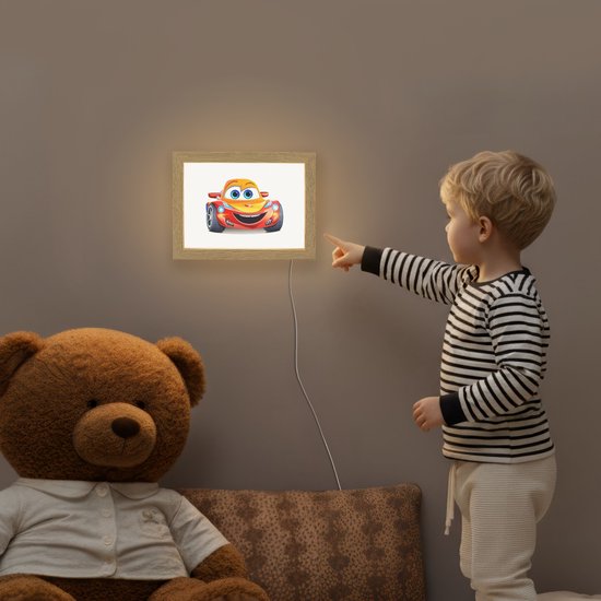 Nachtlampje 20x15 cm - Kinder lamp - Raceauto - Oranje - Jongens - Kinderen - Auto - Tafellamp kinderkamer - Slaapkamer lamp - Bedlamp kinderen - Kinderlampje stopcontact - Wandlamp babykamer - Nachtlampjes van Merkloos — afbeelding 5