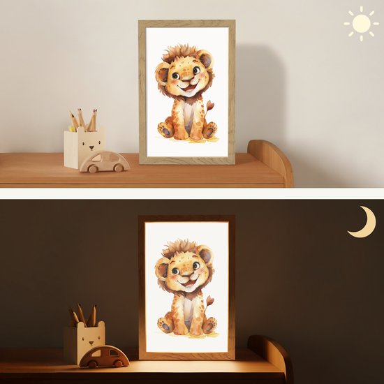 Nachtlampje 20x30 cm - Kinder lamp - Leeuw - Baby dier - Tafellamp kinderkamer - Slaapkamer lamp - Bedlamp kinderen - Kinderlampje stopcontact - Wandlamp babykamer - Nachtlampjes van Merkloos — afbeelding 4