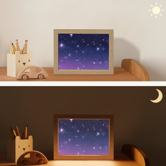 Nachtlampje 20x15 cm - Kinder lamp - Hemel - Sterren - Blauw - Tafellamp kinderkamer - Slaapkamer lamp - Bedlamp kinderen - Kinderlampje stopcontact - Wandlamp babykamer - Nachtlampjes van Merkloos — afbeelding 4