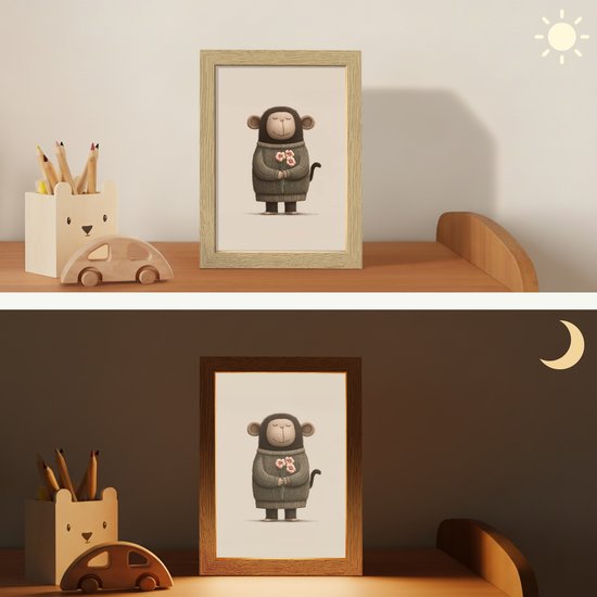 Nachtlampje 15x20 cm - Kinder lampje - Aap - Roze bloemen - Speels - Tafellamp kinderkamer - Slaapkamer lamp - Bedlamp kinderen - Kinderlampje stopcontact - Wandlamp babykamer - Nachtlampjes van OnlyWow — afbeelding 4