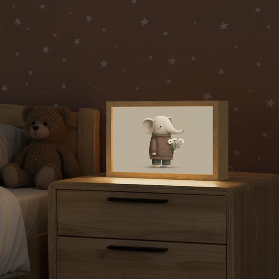 Nachtlampje 30x20 cm - Kinder lamp - Olifant - Witte bloemen - Kindvriendelijk - Tafellamp kinderkamer - Slaapkamer lamp - Bedlamp kinderen - Kinderlampje stopcontact - Wandlamp babykamer - Nachtlampjes van Merkloos — afbeelding 2