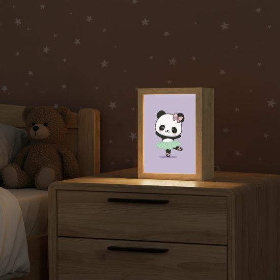 Nachtlampje 15x20 cm - Kinder lampje - Panda - Paars - Sierlijk - Kawaii - Tafellamp kinderkamer - Slaapkamer lamp - Bedlamp kinderen - Kinderlampje stopcontact - Wandlamp babykamer - Nachtlampjes van Merkloos — afbeelding 2