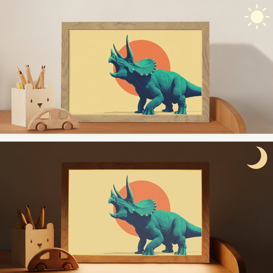 Nachtlampje 30x20 cm - Kinder lamp - Triceratops - Cirkel - Oranje - Hoorns - Tafellamp kinderkamer - Slaapkamer lamp - Bedlamp kinderen - Kinderlampje stopcontact - Wandlamp babykamer - Nachtlampjes van Merkloos — afbeelding 4