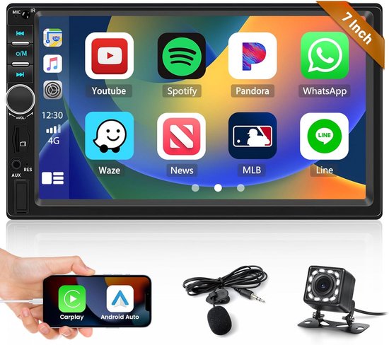 7 Inch Double DIN Autoradio met Android Auto Apple CarPlay Bluetooth ...