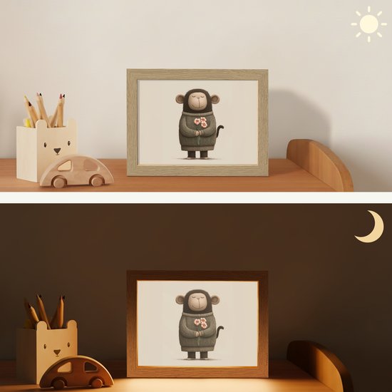 Nachtlampje 20x15 cm - Kinder lampje - Aap - Roze bloemen - Speels - Tafellamp kinderkamer - Slaapkamer lamp - Bedlamp kinderen - Kinderlampje stopcontact - Wandlamp babykamer - Nachtlampjes van Merkloos — afbeelding 4