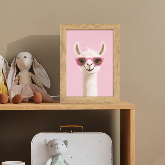 Nachtlampje 15x20 cm - Kinder lampje - Lama - Zonnebril - Roze - Tafellamp kinderkamer - Slaapkamer lamp - Bedlamp kinderen - Kinderlampje stopcontact - Wandlamp babykamer - Nachtlampjes van OnlyWow — afbeelding 3