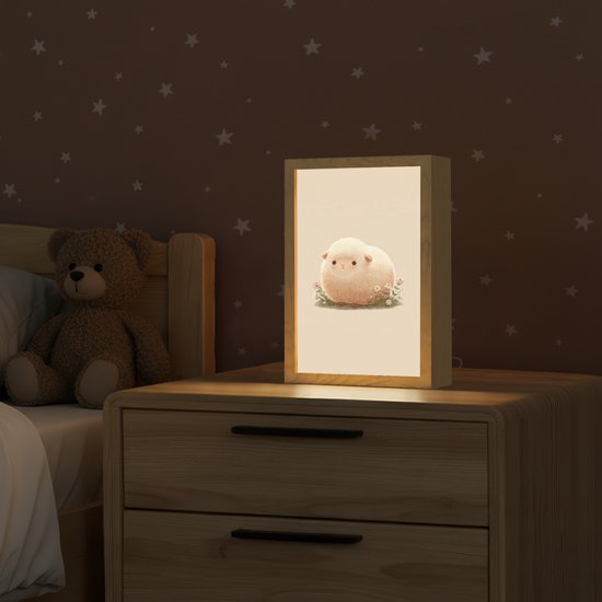 Nachtlampje 20x30 cm - Kinder lampje - Schaap - Beige - Bloemen - Tafellamp kinderkamer - Slaapkamer lamp - Bedlamp kinderen - Kinderlampje stopcontact - Wandlamp babykamer - Nachtlampjes van OnlyWow — afbeelding 2
