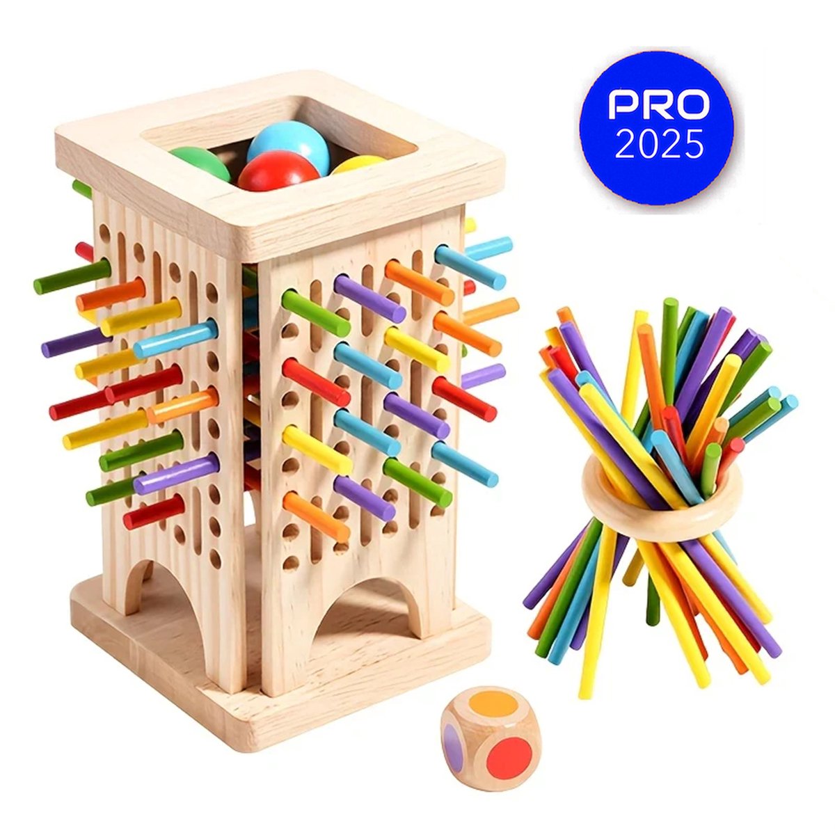 Milos Magische Toren Stokspel Hout - Magische Toren Houten Steekspel - Educatief Speelgoed - Montessori Speelgoed - Fijne Motoriek - Houten Speelgoed