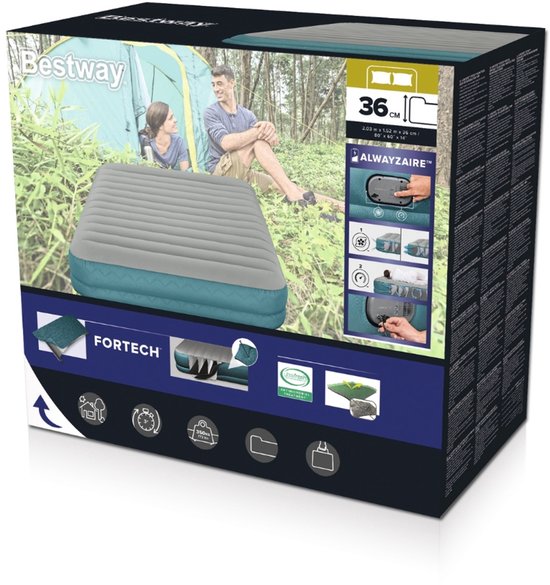 Bestway AlwaysAire - Luchtbed - 2-Persoons - 152×203×36 cm - Grijs/Blauw - Met Verwijderbare Oplaadbare Pomp - 2-persoons Luchtbed - Altijdzair - Verwijderbare Pomp - Oplaadbare Pomp - Camping van Merkloos — afbeelding 4