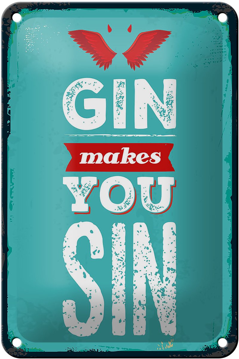 Blechschild Spruch Gin makes you Sin Devil Hell 12x18cm Dekoration