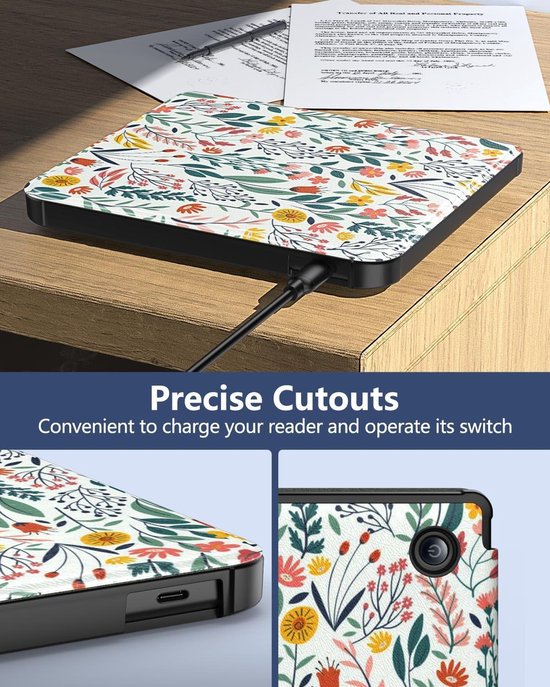 Beschermhoes 7 inch e-reader, Ultra Dun Lichtgewicht met Auto Wake/Sleep - Bloemenpatroon - Geschikt voor Kobo Libra Colour 7" 2024 Release. van Merkloos — afbeelding 2