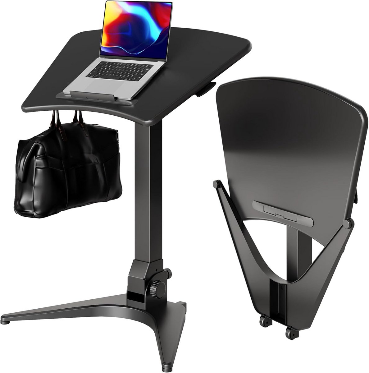 In hoogte verstelbare en inklapbare laptoptafel met wielen