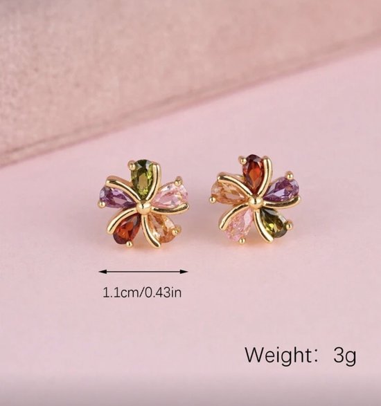 Vibe - fleur colorée - bouton d'oreille doré - bijou - cadeau - X mas