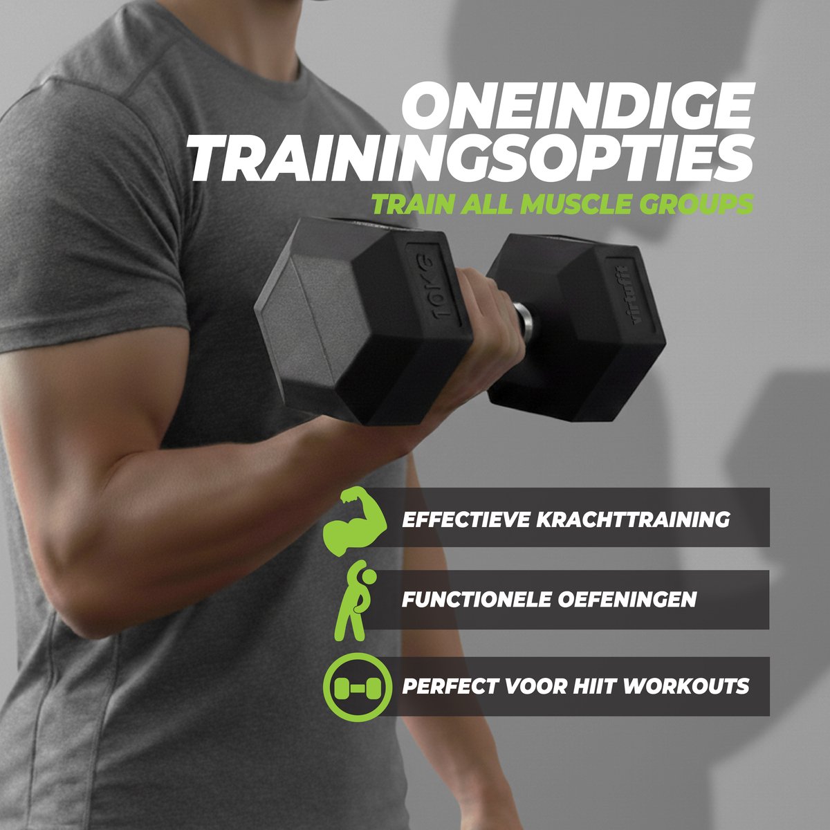 VirtuFit Hexa Dumbbell Pro - 15 kg - Hexagon Dumbbell - Duurzaam en Slijtvast - Krachttraining - Gewicht - CrossFit & Fitness - Geschikt voor Beginners en Professionals - Per Stuk Verkocht – foto 5