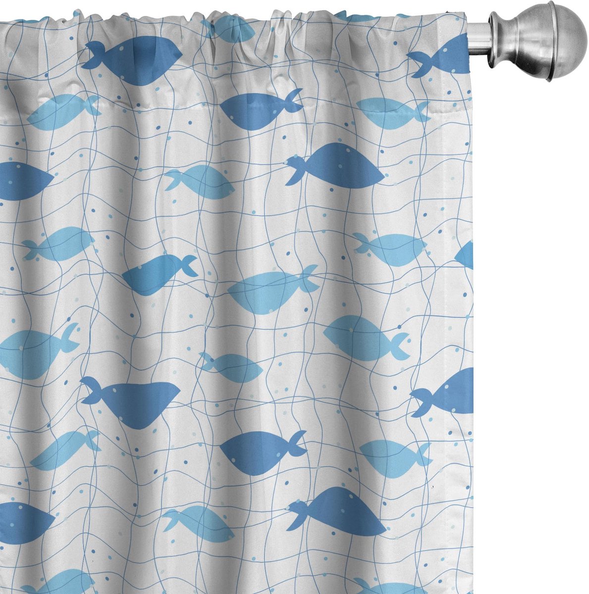 ABAKUHAUS Geometrische gaasgordijnen – 2-delige set 75x175 cm – Blauw/Lichtblauw/Wit