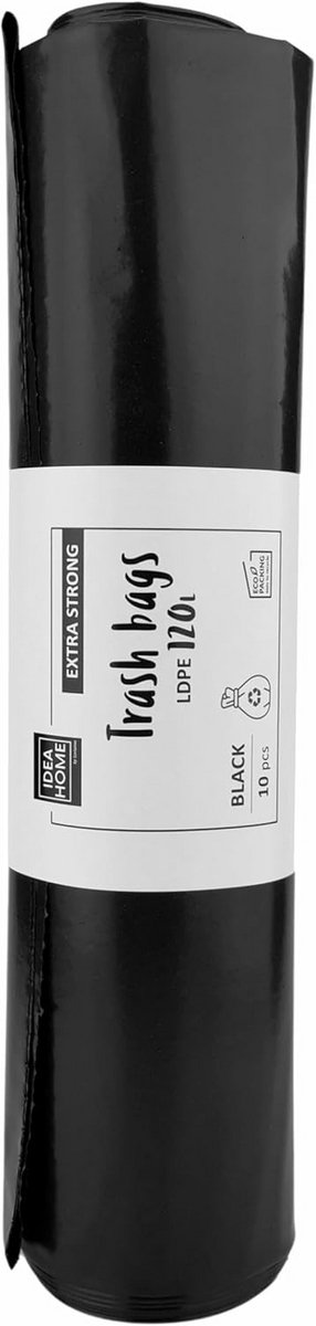 Set van 10 extra sterke vuilniszakken 120 liter, 100 micron dik, zwart