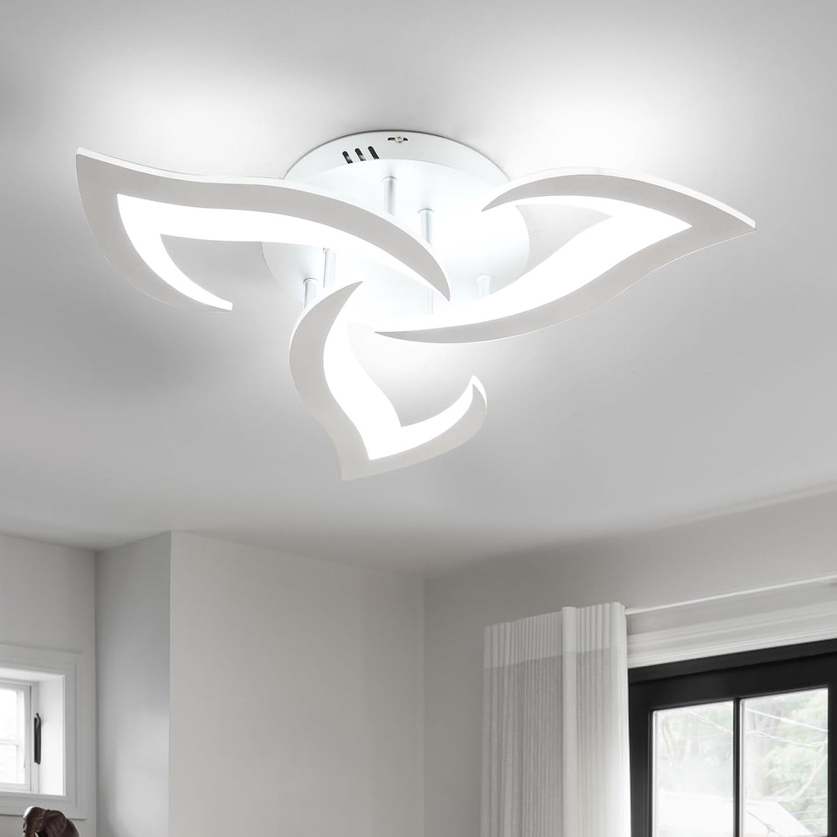 Haobosic - Zilveren plafondlamp van acryl met vogelstaart en 3 lampen, 52x48x8cm, 36W, 220V, 6500K, Ra80