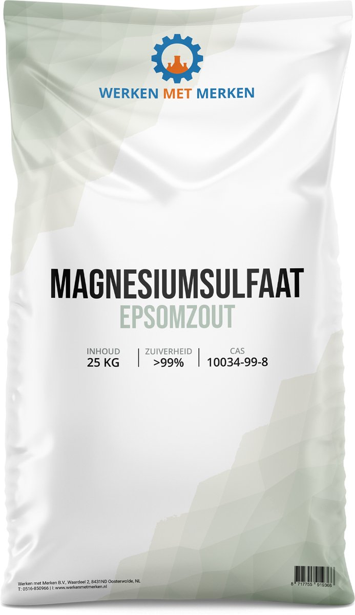 Magnesiumsulfaat 100% Zuiver - Bitterzout - Zak, 25 KG - Badzout - Epsomzout