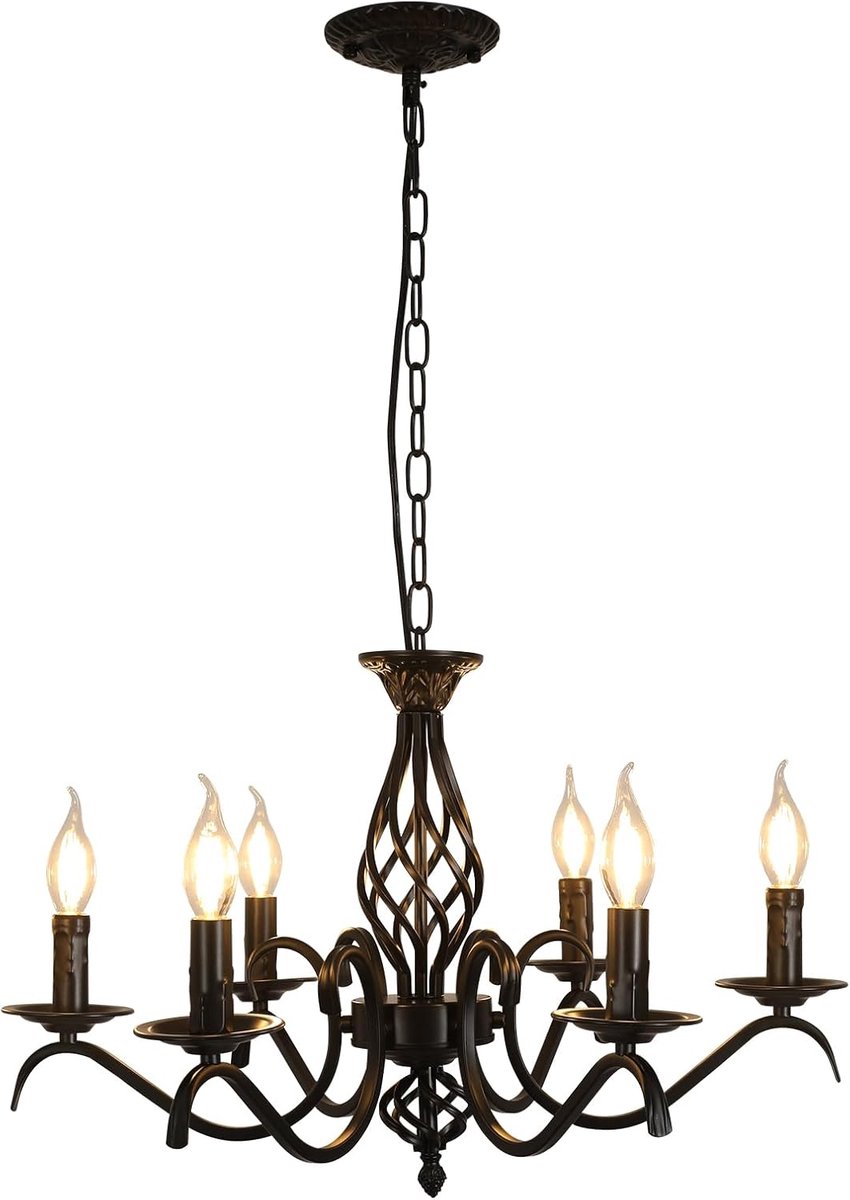 Haobosic Retro Hanglamp - Zwart - 6 Armen - E14 Fitting