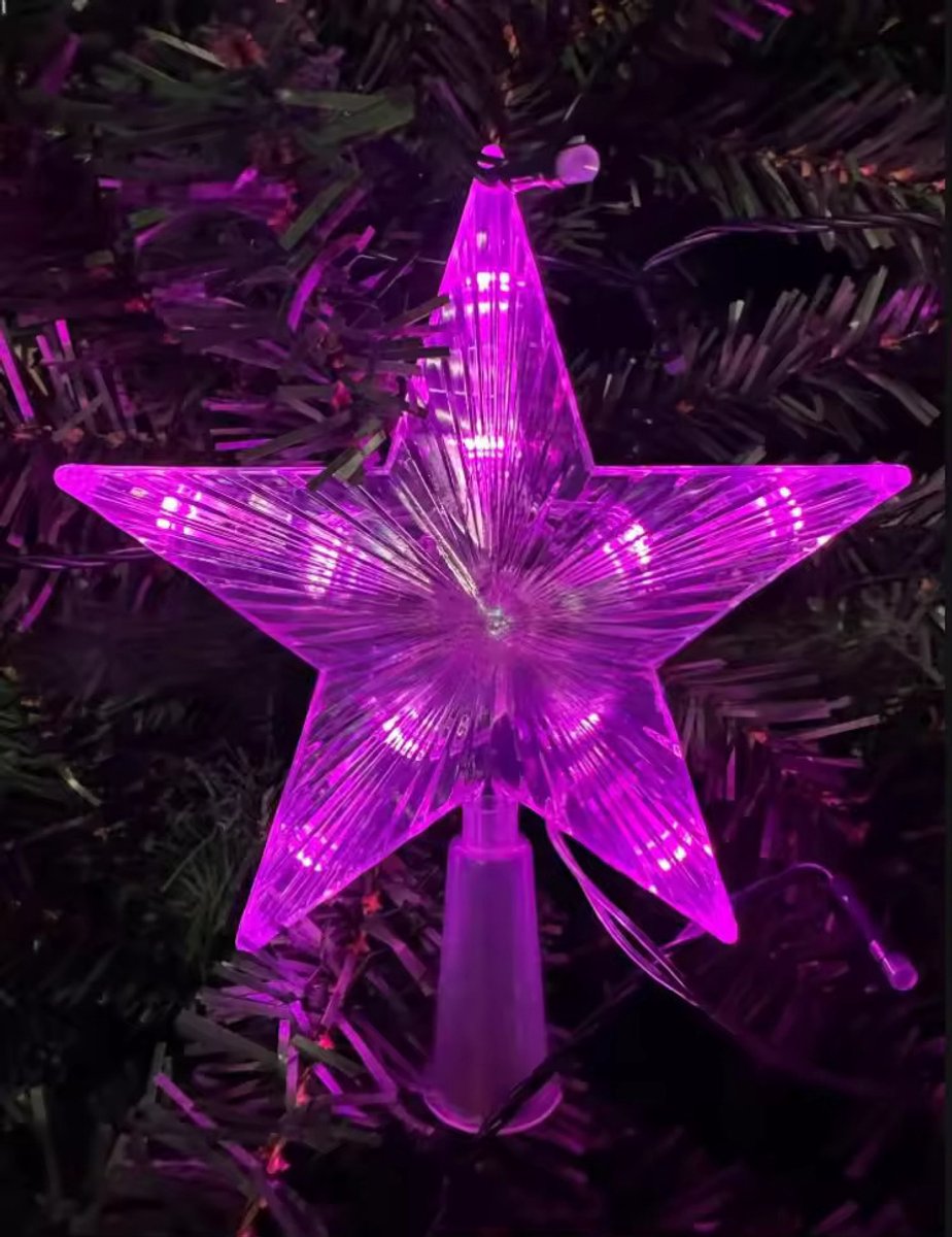 Kerstboom Piek - Kerstboom Topper - Kerstversiering kerstboom - LED Ster - Met verlichting - Werkt op Batterij - 15 cm - Pink