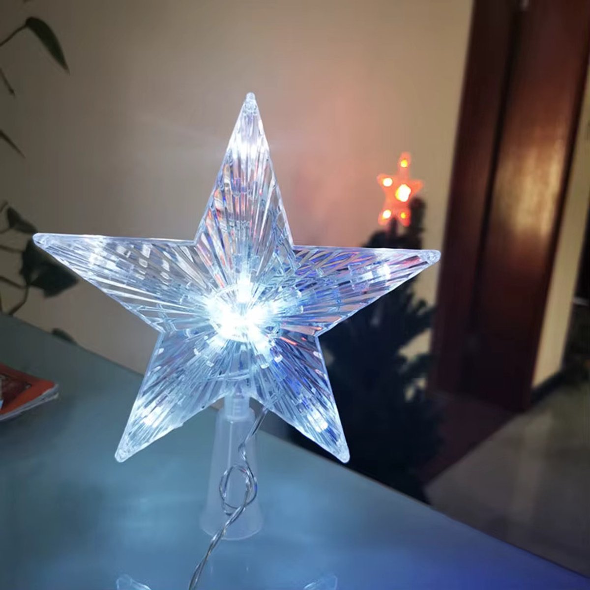 Kerstboom Piek - Kerstboom Topper - Kerstversiering kerstboom - LED Ster - Met verlichting - Werkt op Batterij - 15 cm - Wit