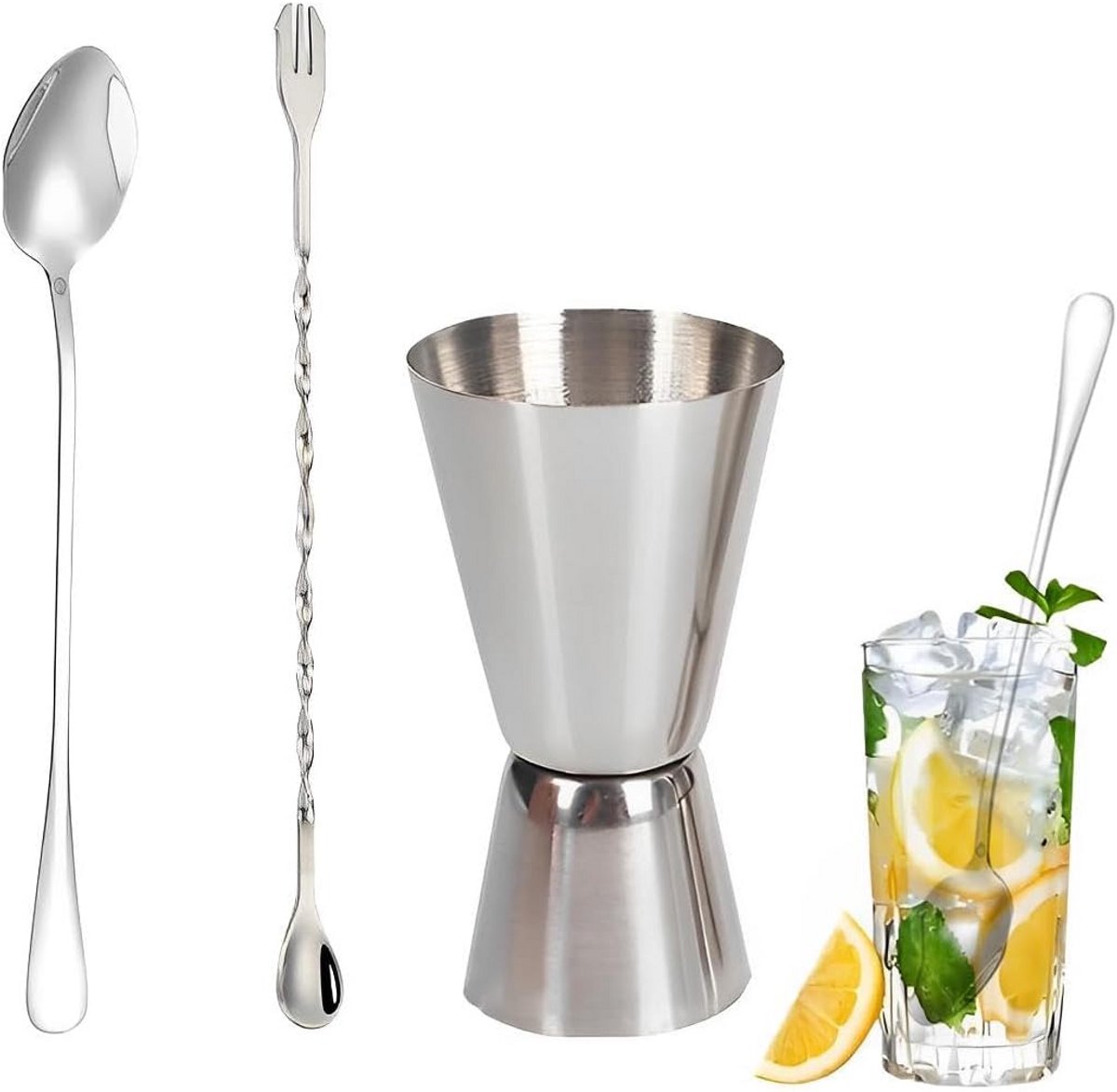 Dubbele Cocktail Maatbeker RVS 30ml/60ml met Roerslepels