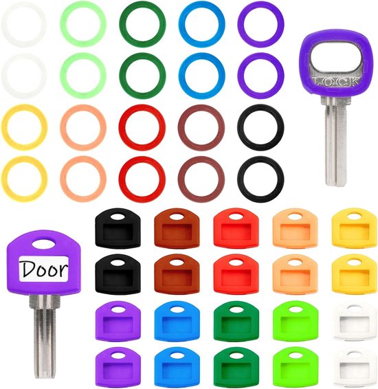 40 sleutelkappen, universele en flexibele sleutelring met ronde sleutelkapjes, 8 kleuren voor gemakkelijke identificatie van deursleutels